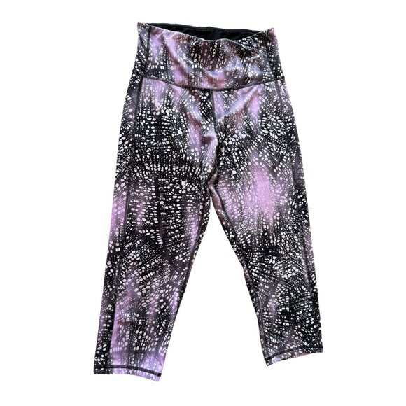 Pink & Black Patterned High-Waisted Capri Leggings Stretchy Fabric Womens Active - Picture 1 of 4